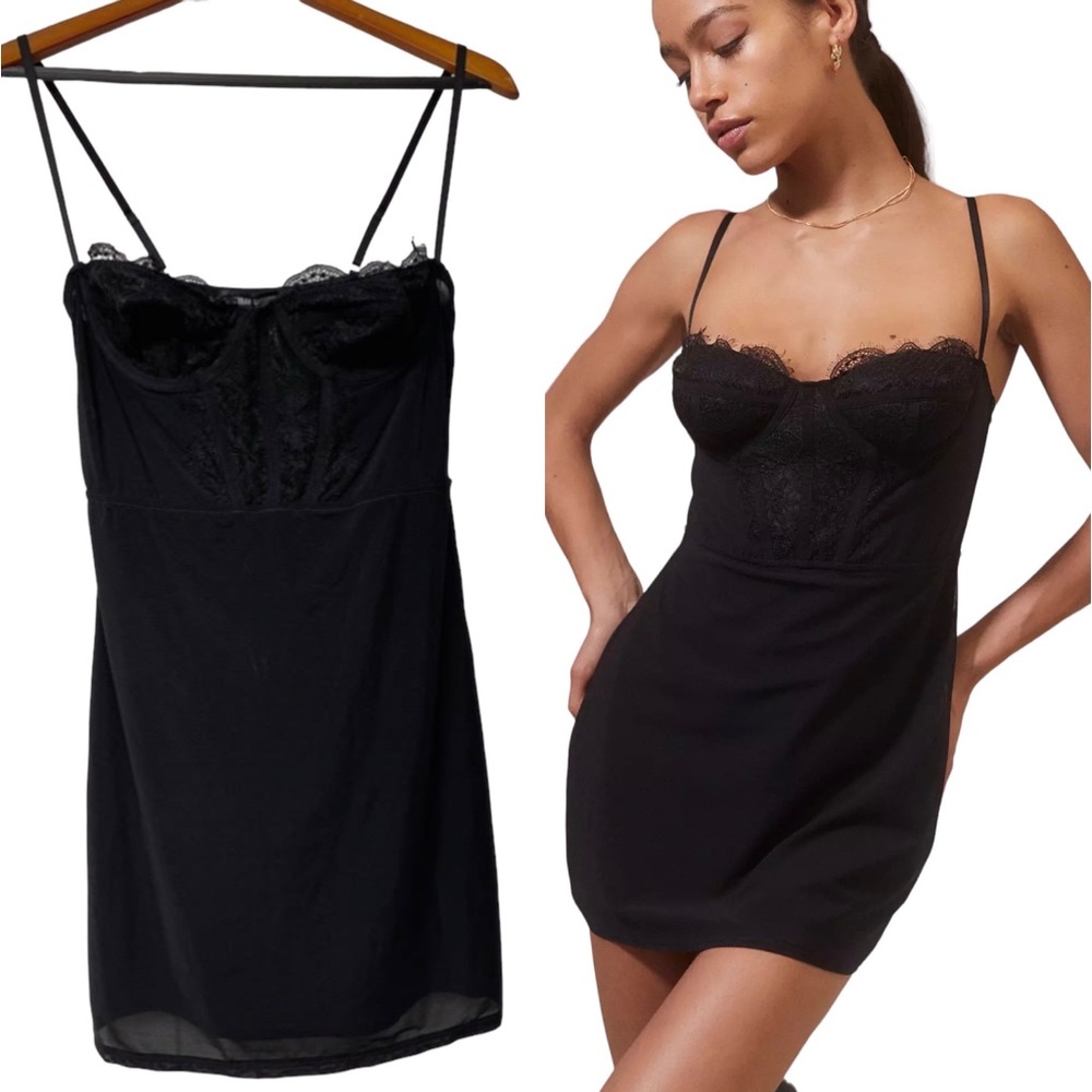 URBAN OUTFITTERS MODERN LOVE CORSET LACE MINI SLIP DRESS SZ XS BLACK